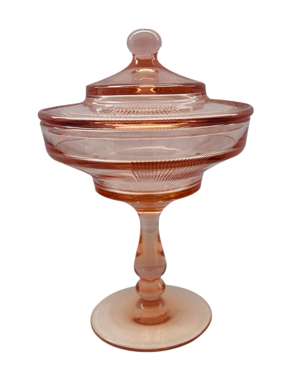 Vintage HEISEY Pleat and Panel Flamingo Pink Compote with Lid